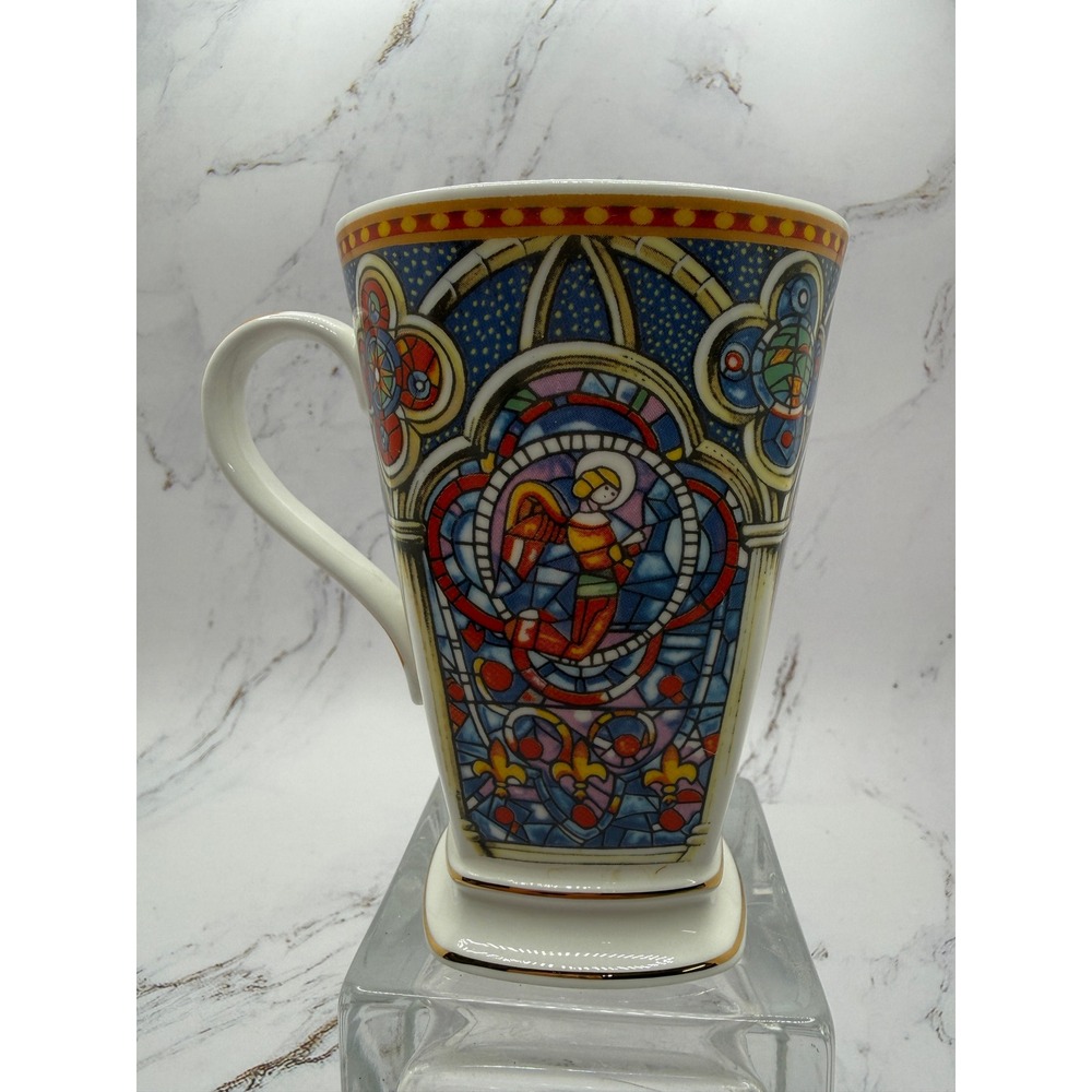 Vintage Gothic Rosette Fine Bone China Mug 12 OZ Angel Stained Glass Britain